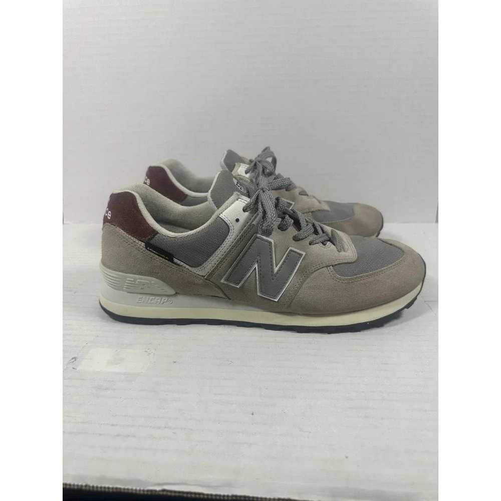 New Balance 574 Grey Burgundy Cordura Suede Sneakers U574KBR Mens 13 Womens 14.5